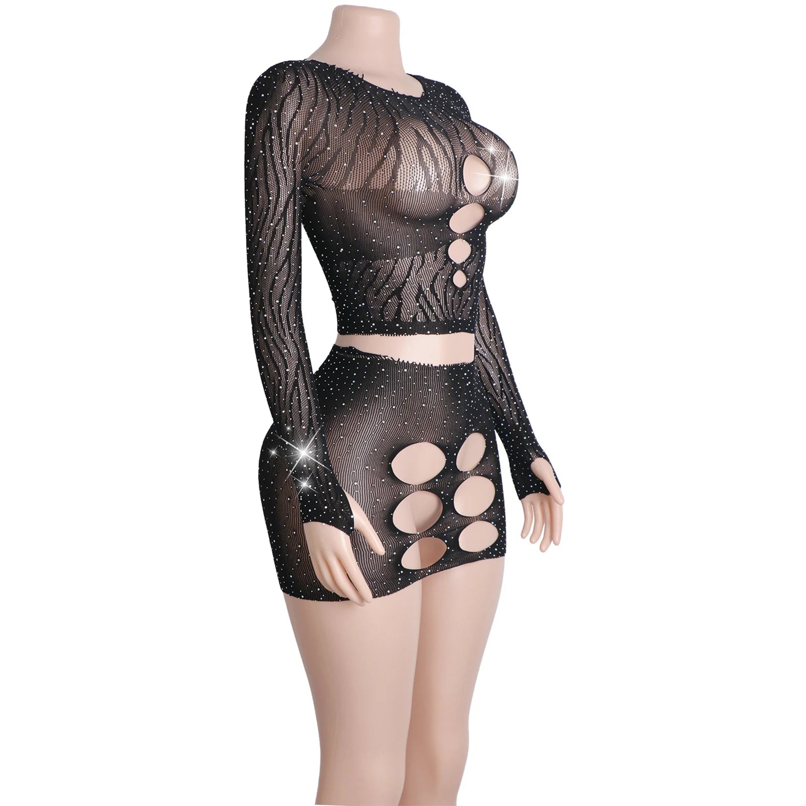 Eclipse Venom Fishnet Rhinestone Lingerie Two-piece
