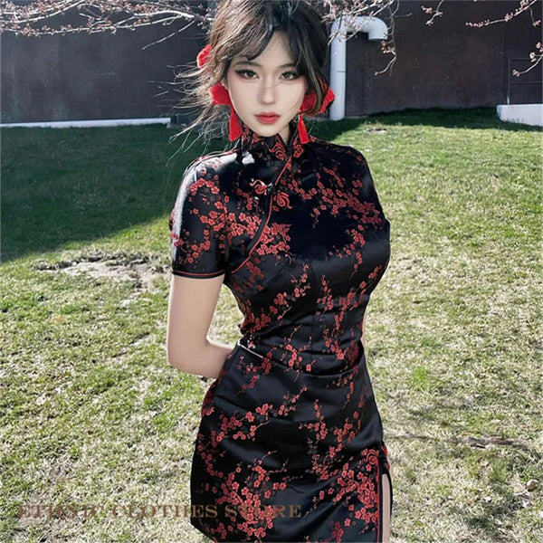 Xiu Jacquard Floral Qipao Mini Dress