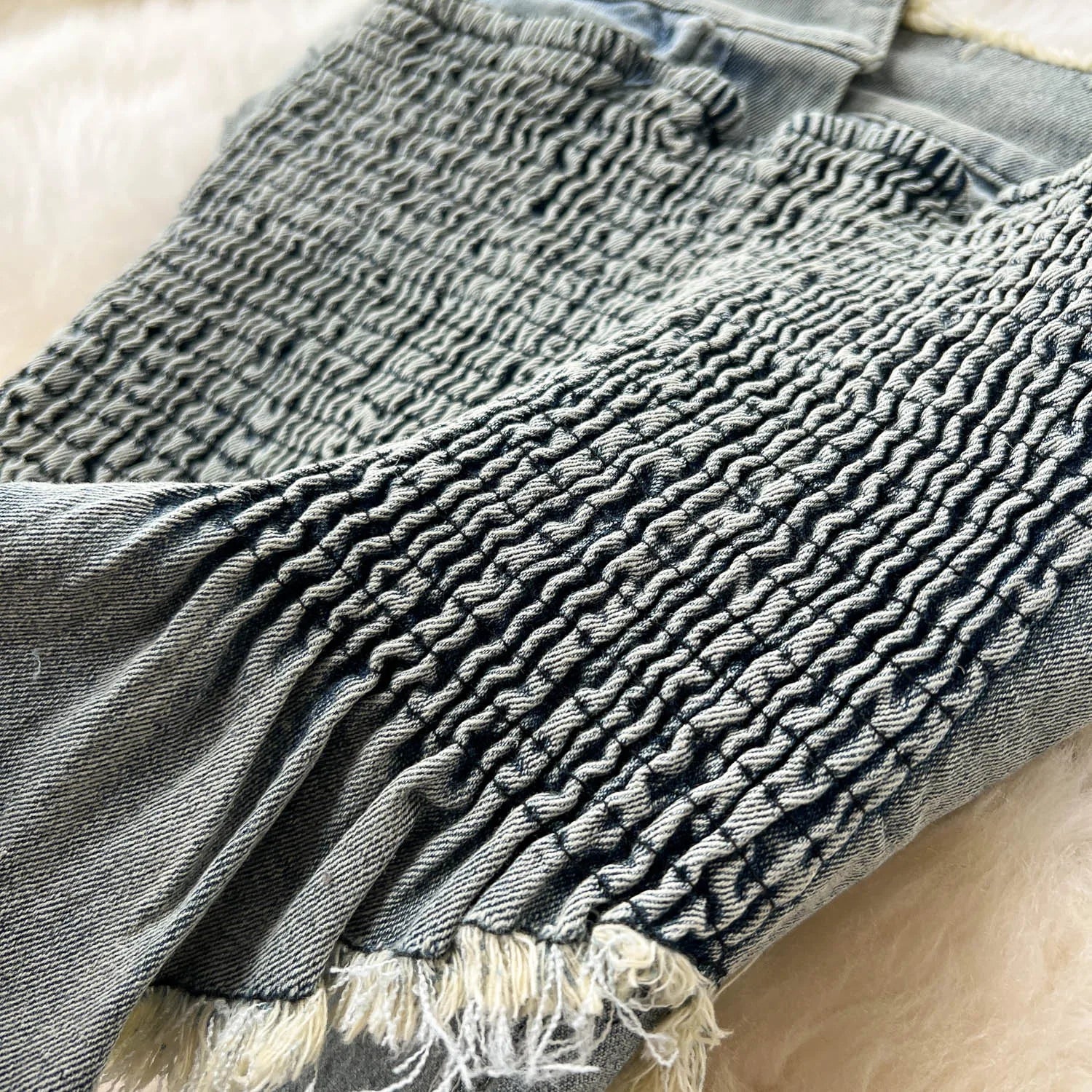Jocelyn Ruched Denim Asymmetrical Midi Skirt Set Two-piece