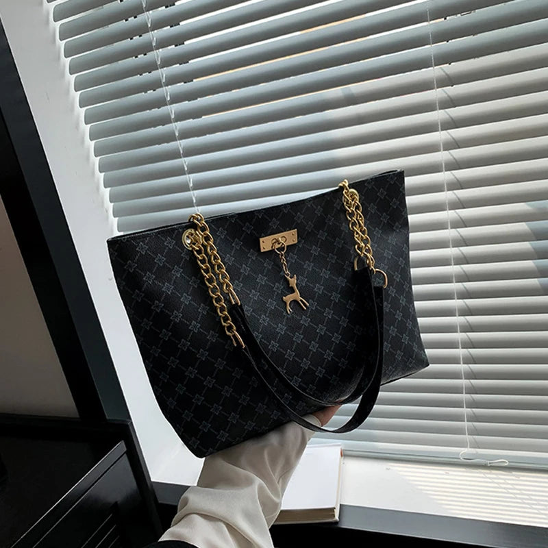 Margaux Monogram-Print Faux-Leather Chain Tote Bag