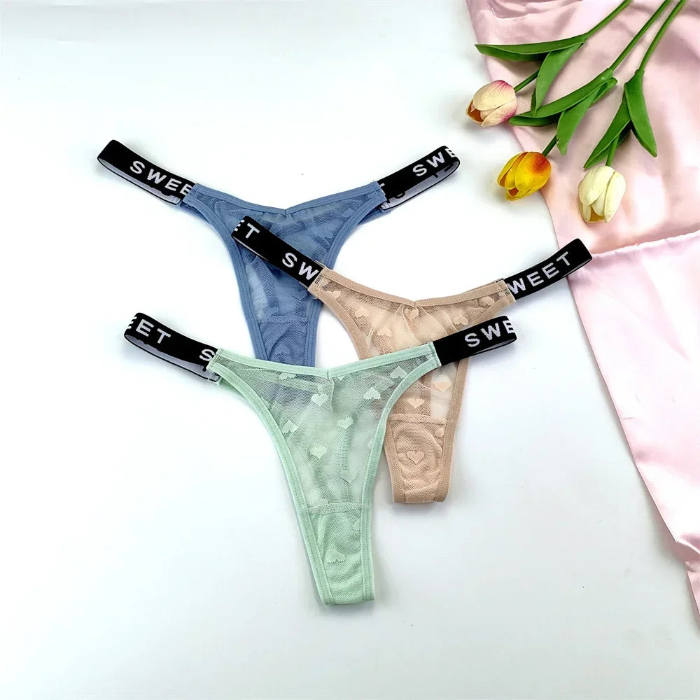 Amara Letter-Waist Mesh Thong Pack Lingerie 3-piece