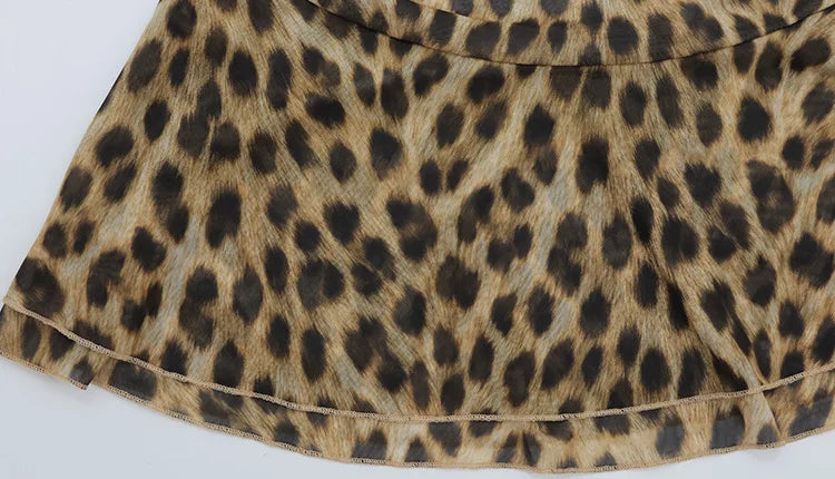 Teodora Leopard Ruched Cami Ruffle-Hem Mini Dress
