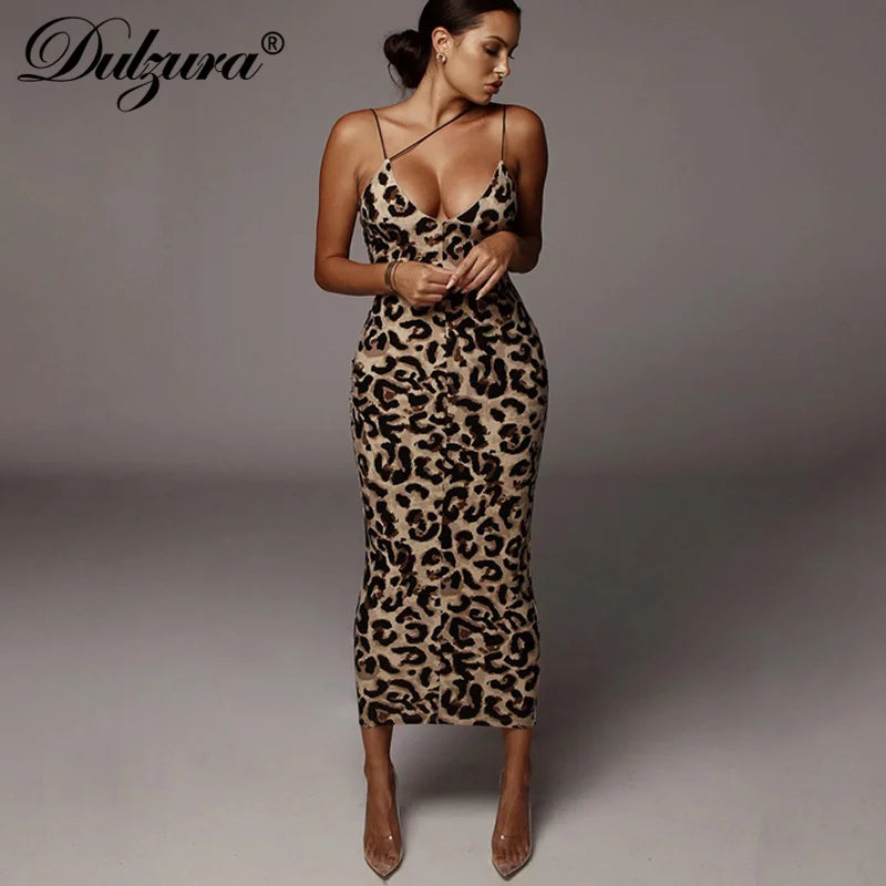 Dulzura Women Party Club Evening Streetwear Leopard Bodycon Midi Dress 2024 Summer Clothes Wholesale Items For Business Main image