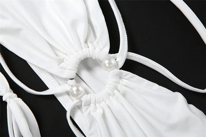 Pearl White Halter Bikini & Maxi Cover-Up Set Three-piece