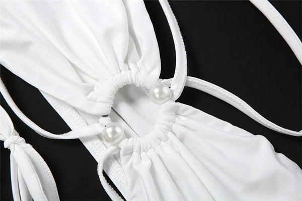 Pearl White Halter Bikini & Maxi Cover-Up Set Three-piece