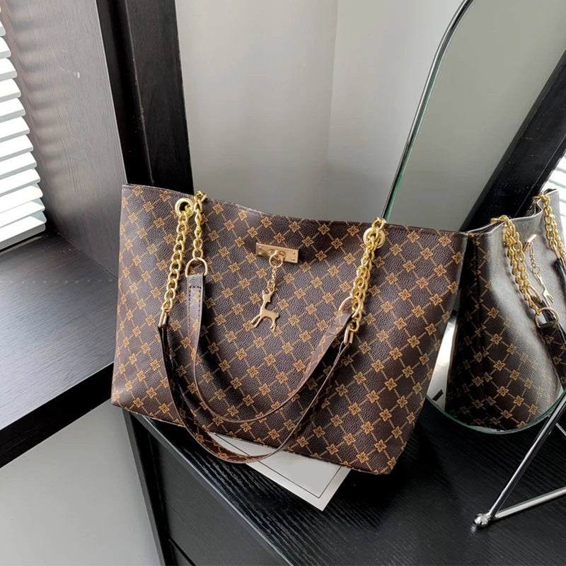 Margaux Monogram-Print Faux-Leather Chain Tote Bag