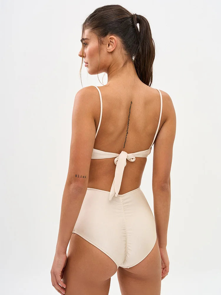 Pleated Swimsuits 2026 Solid Color Bikini High Waist Swimwear Women Bandage Bathing Suit String Biquini Mujer Summer Beach Wear Secondary image