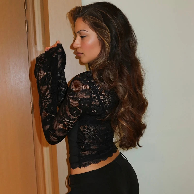 Isabella Midnight Lace Long Sleeve Square Neck Top