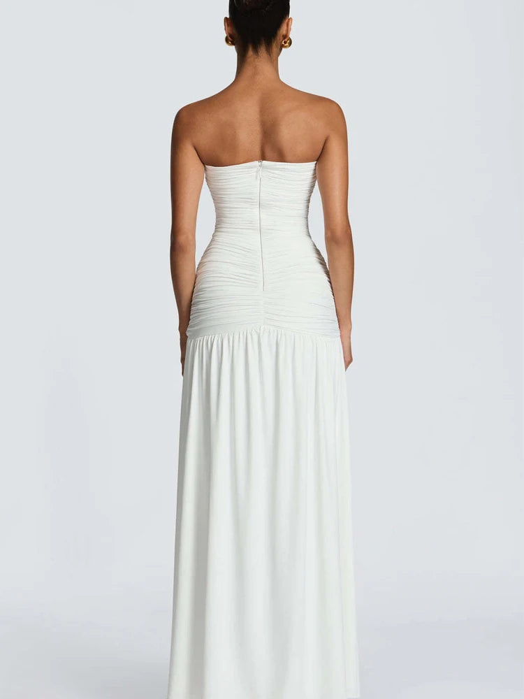 Celestia Strapless Pleated Split Maxi Dress