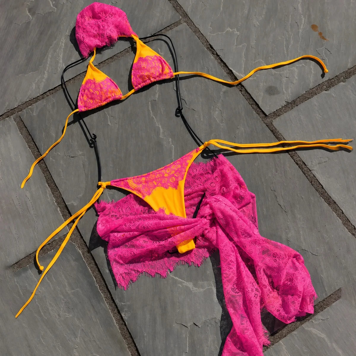Henrika Lace Triangle Micro Bikini & Sarong Three-piece