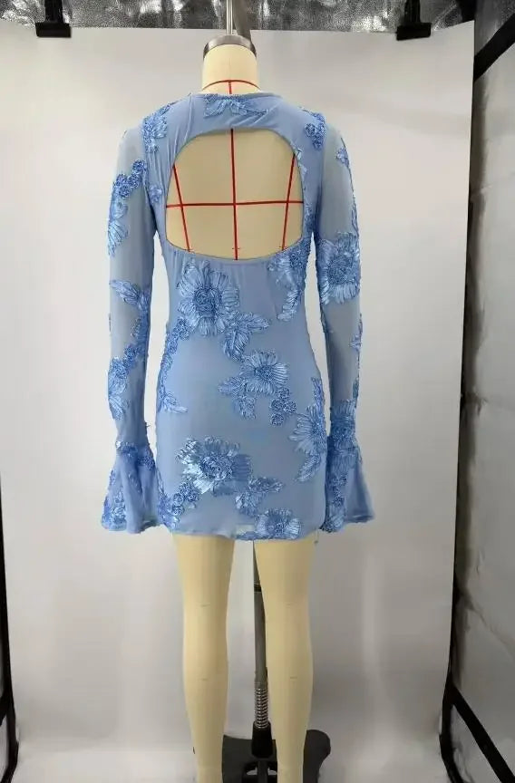 Isla Embroidered Long-Sleeve Mini Dress