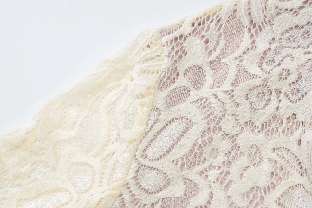 Pearl Lace Keyhole Flare-Sleeve Mini Dress
