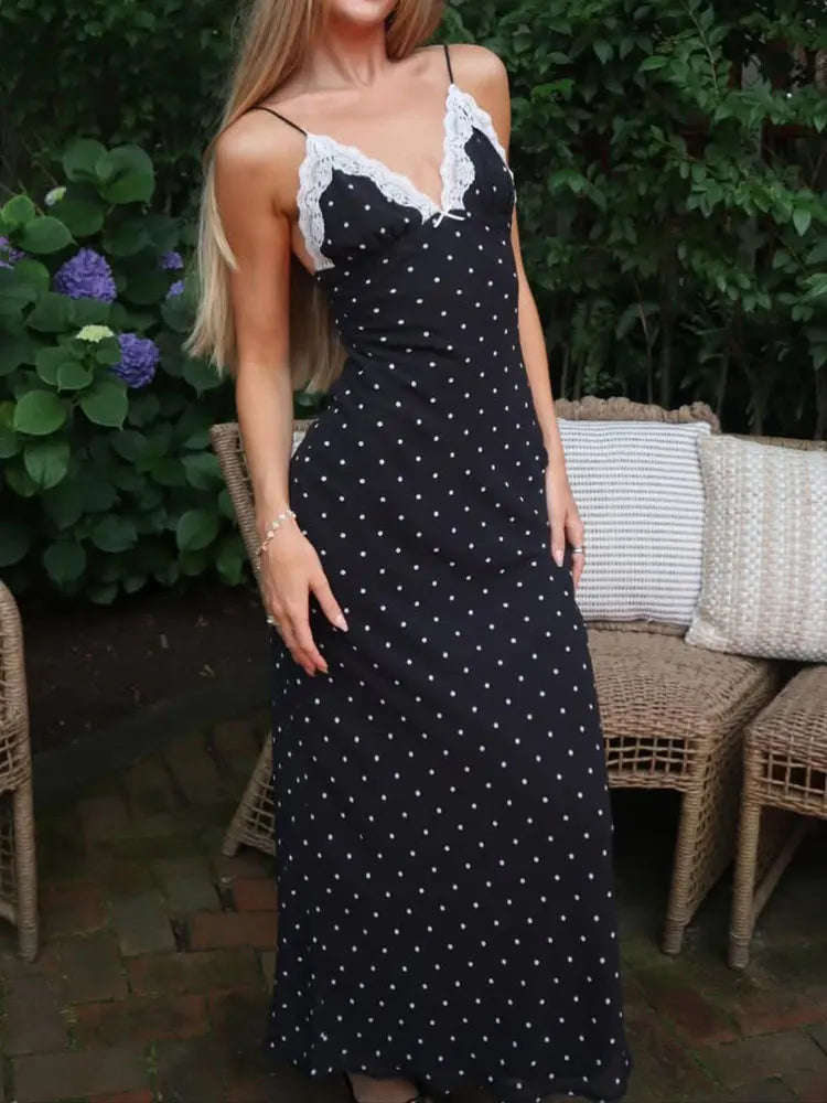 Althea Lace-Panel V-Neck Maxi Dress