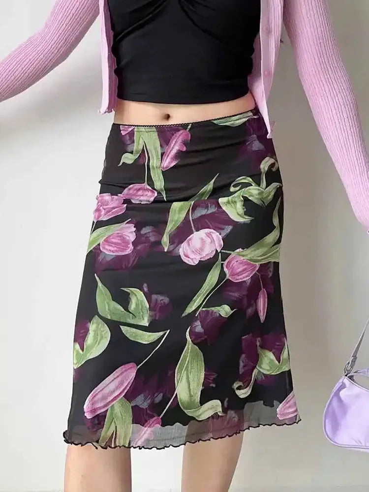 Priya Floral Mesh Midi Skirt One-piece