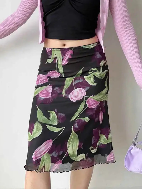 Priya Floral Mesh Midi Skirt One-piece