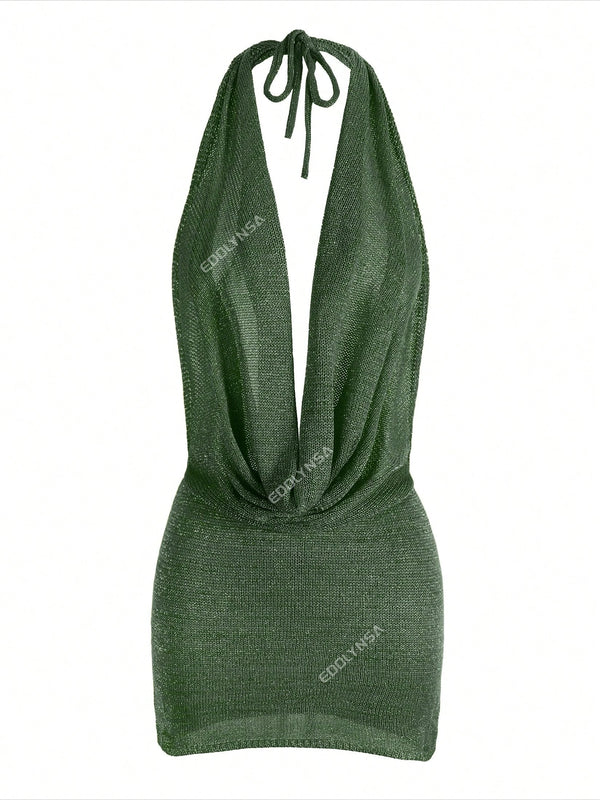 Agnieszka Draped Cowl Halter Backless Knit Mini Dress