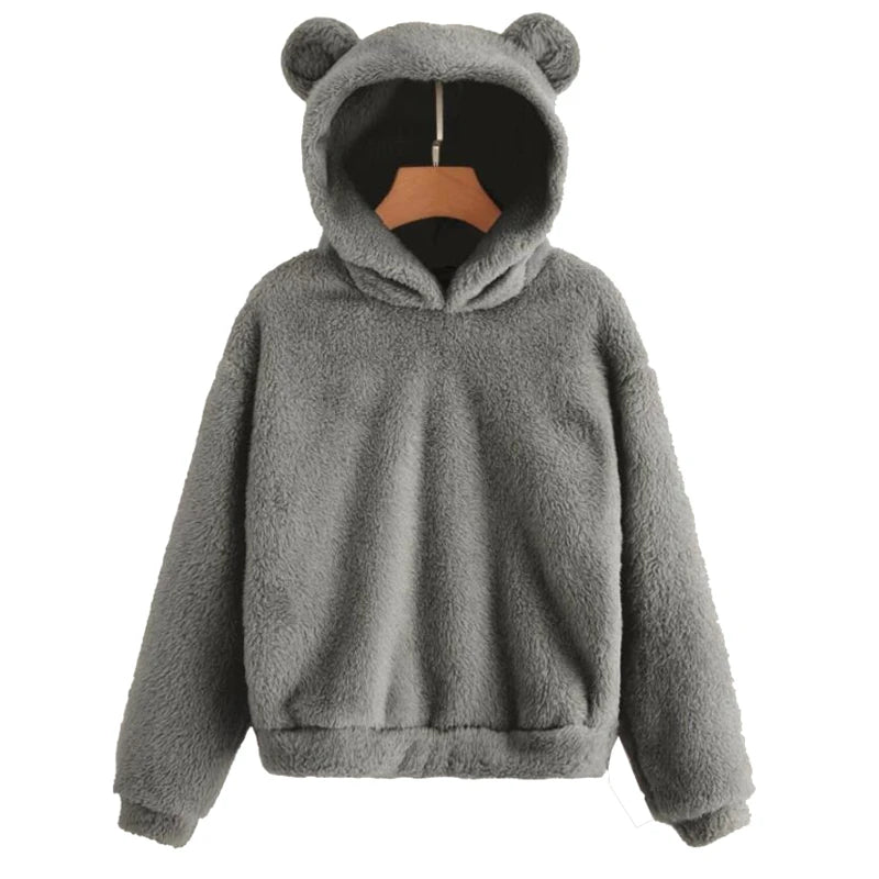 Bryony Fluffy Bear-Ears Cropped Hoodie One-piece