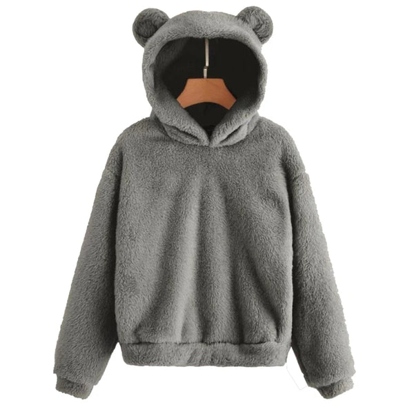 Bryony Fluffy Bear-Ears Cropped Hoodie One-piece