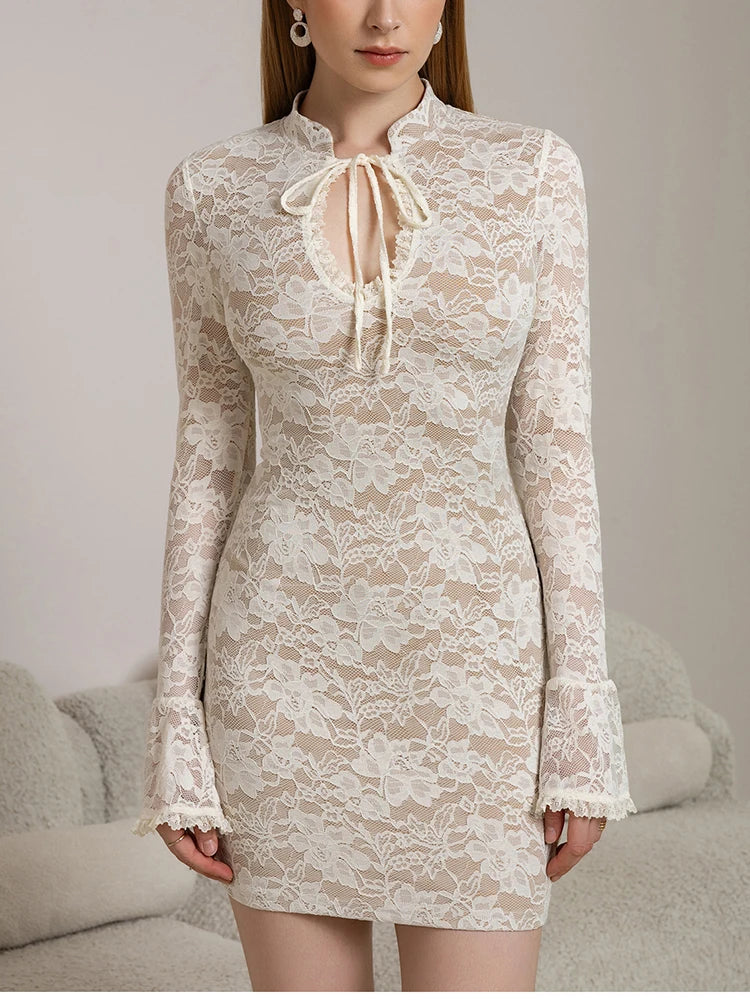 Valencia Floral Lace Long-Sleeve Mini Dress