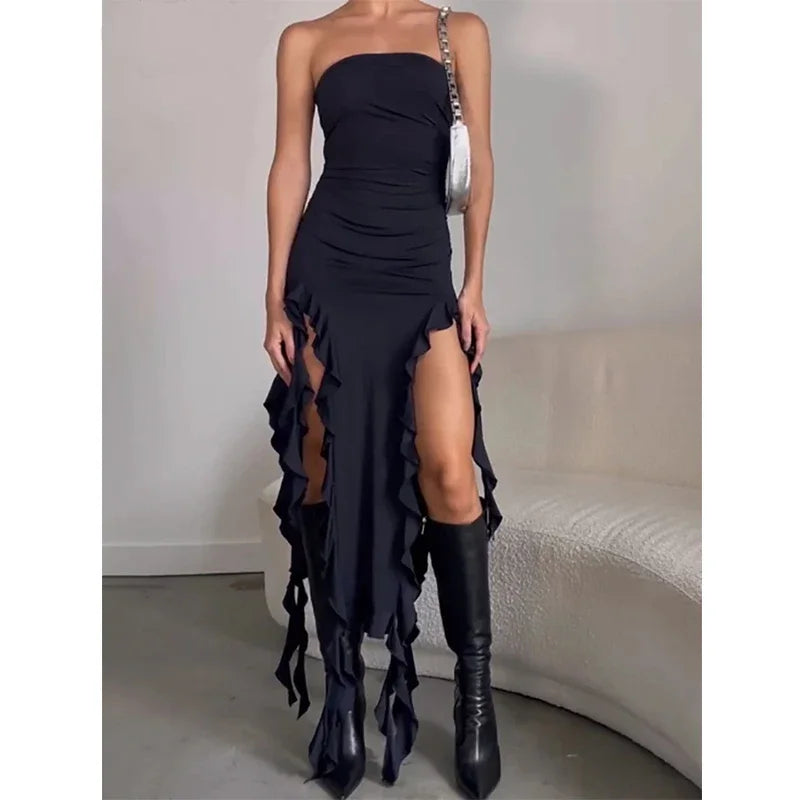 Odette Draped One-Shoulder Asymmetric Midi Dress