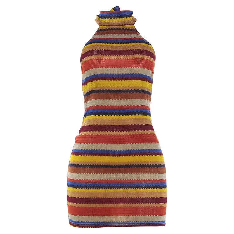 Solenne Striped Knit Halter Bodycon Mini Dress