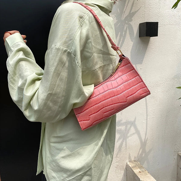Coralie Croc-Embossed Faux-Leather Baguette Shoulder Bag