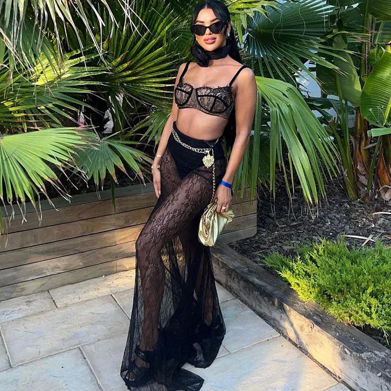 Lucinda Sheer Lace Cami Pants Set Two-piece
