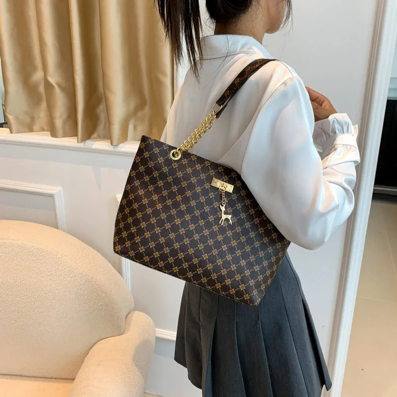Margaux Monogram-Print Faux-Leather Chain Tote Bag