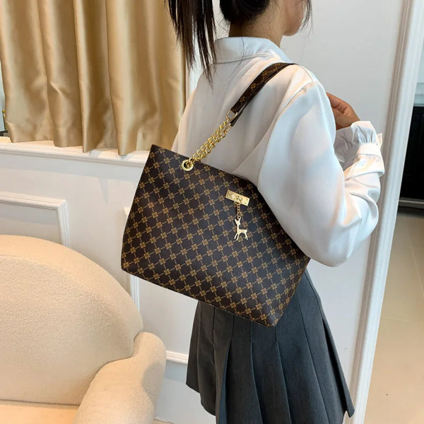 Margaux Monogram-Print Faux-Leather Chain Tote Bag