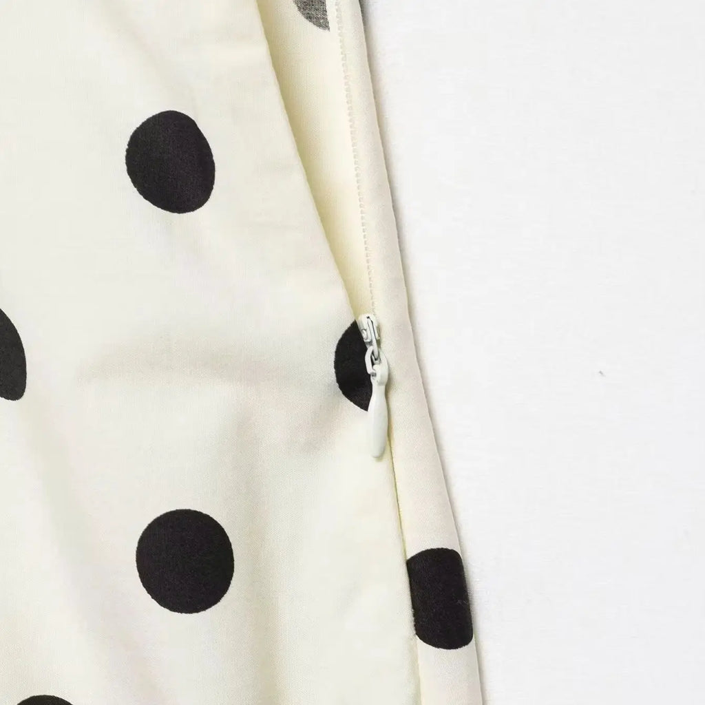 Women's Vintage Polka Dot Asymmetrical Hem Skirt White Black High Waist Drawstring Flowy Casual Midi Skirt Streetwear
