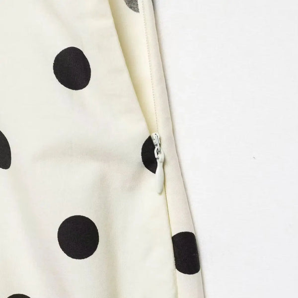 Women's Vintage Polka Dot Asymmetrical Hem Skirt White Black High Waist Drawstring Flowy Casual Midi Skirt Streetwear