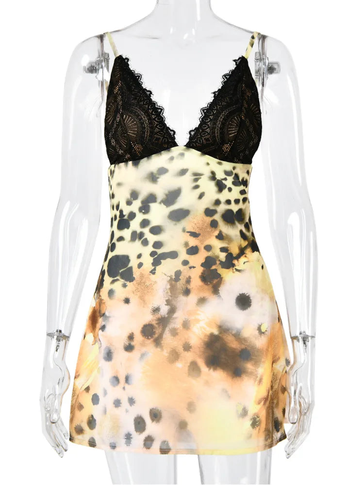 Ludmila Leopard Print Lace-Cup Slip Mini Dress