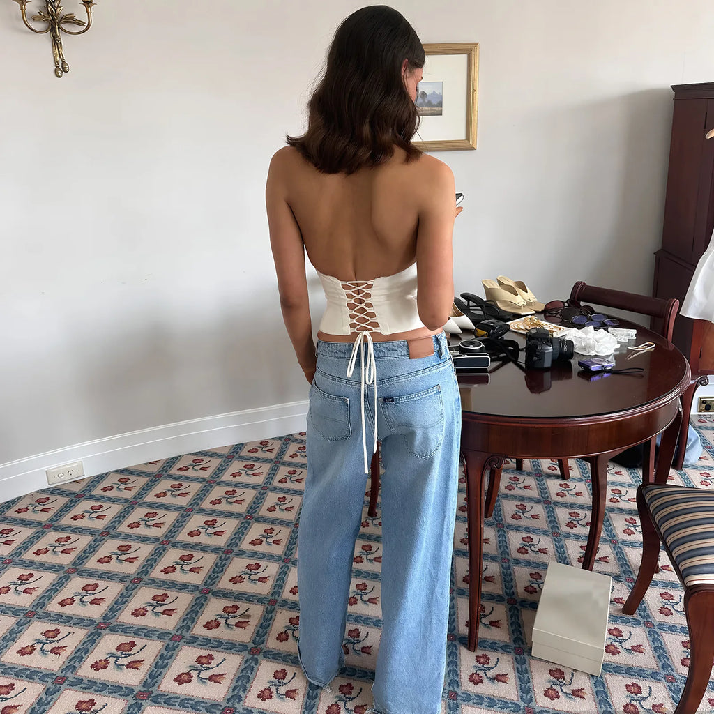Eden Ruched Lace-Up Halter Crop Top One-piece