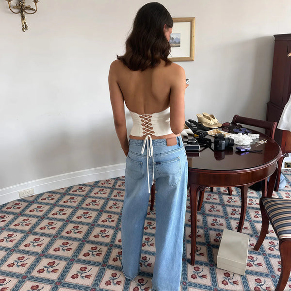 Eden Ruched Lace-Up Halter Crop Top One-piece