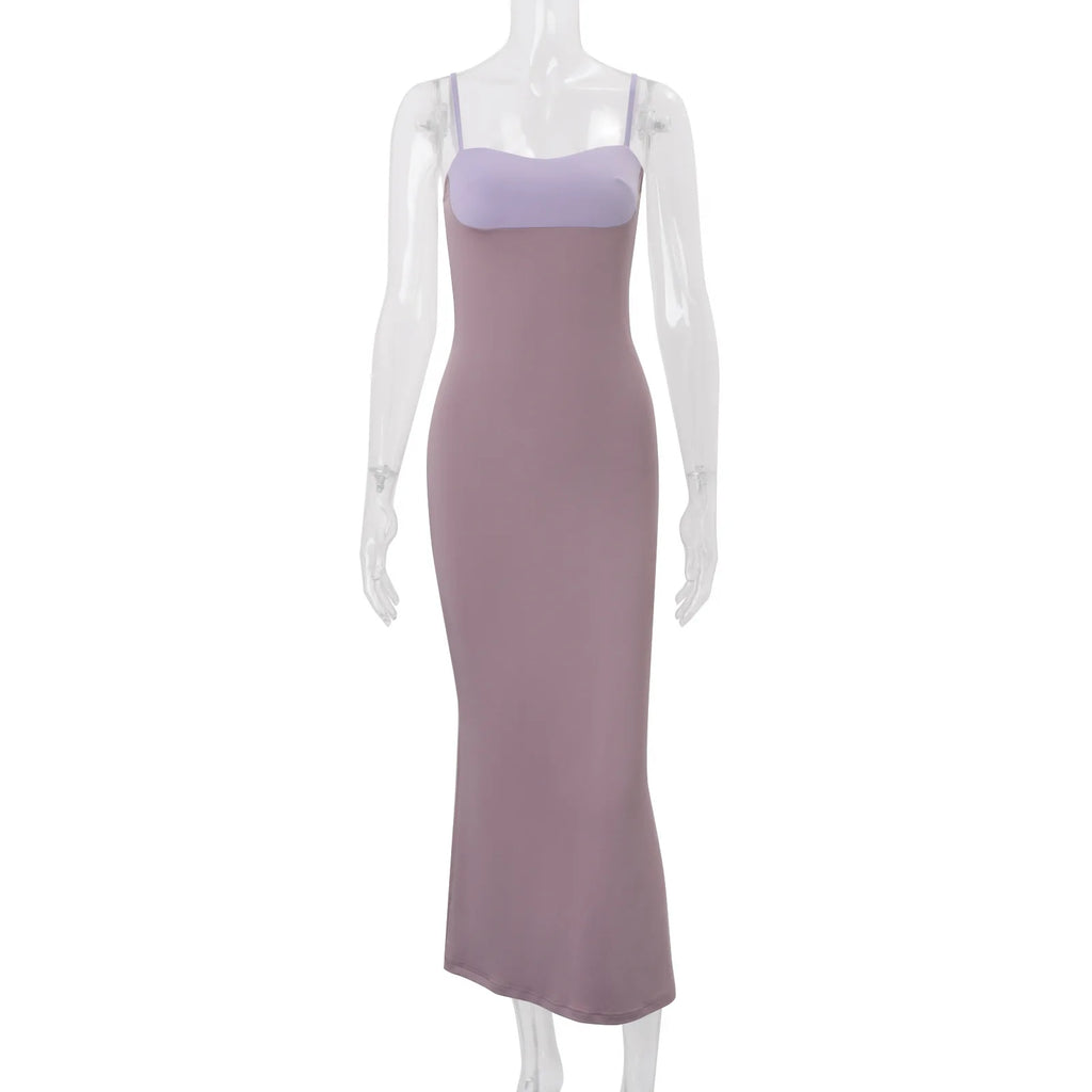 Lavendra Contrast Bust Cami Backless Bodycon Maxi Dress