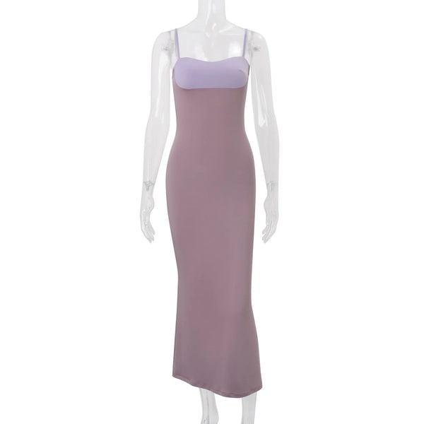 Lavendra Contrast Bust Cami Backless Bodycon Maxi Dress