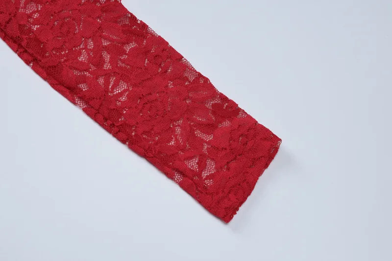 Valentina Red Lace Long-Sleeve Maxi Skirt Set Two-piece
