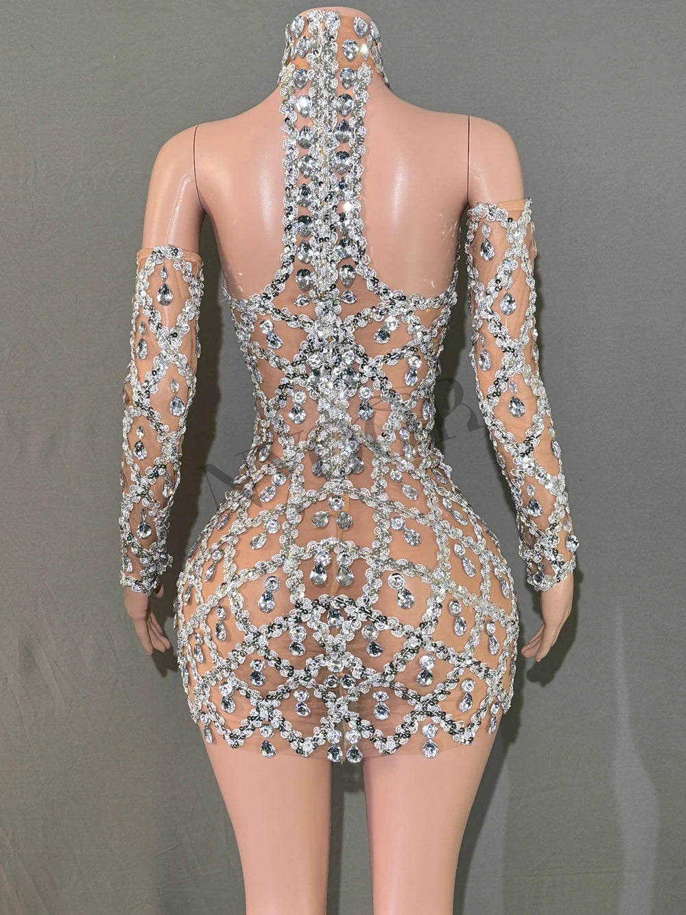 Calliope Rhinestone Performance Mini Dress & Gloves Two-piece