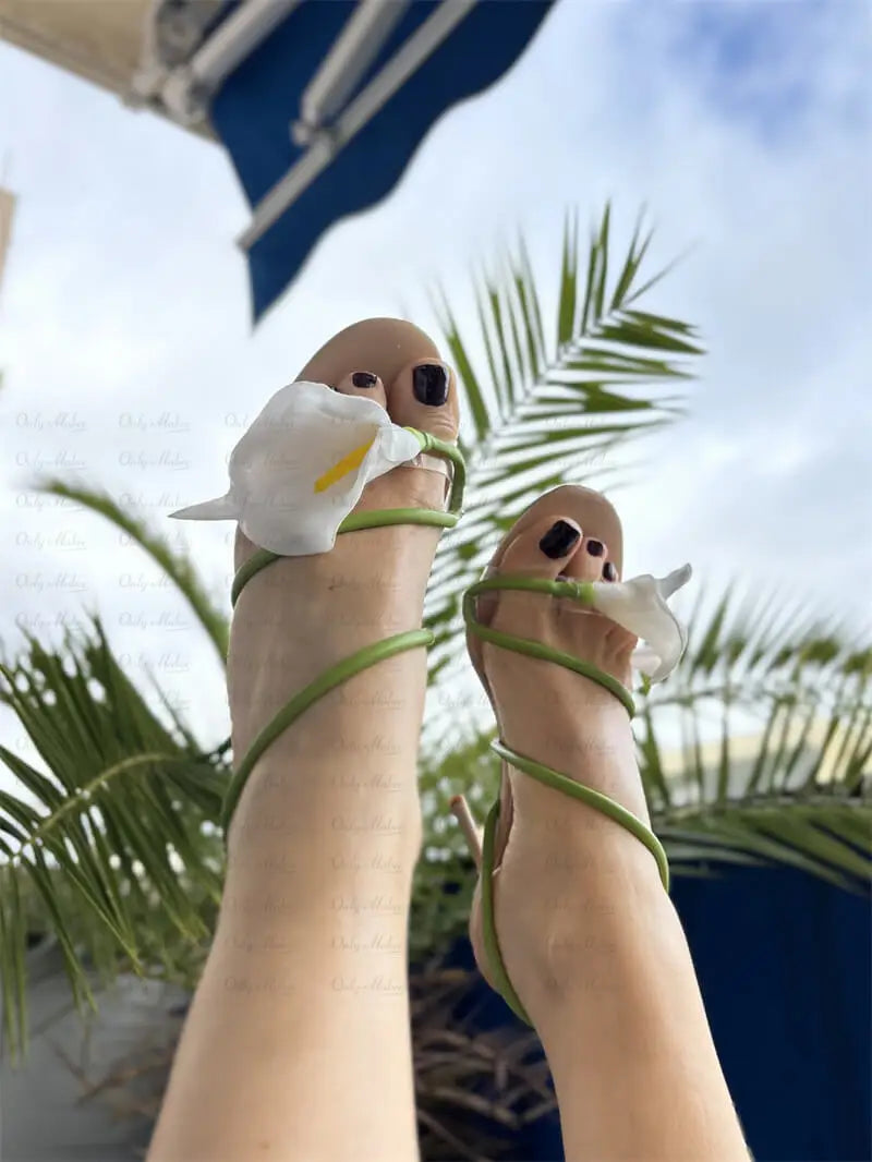 Calla Lily Slingback Kitten-Heel Sandals