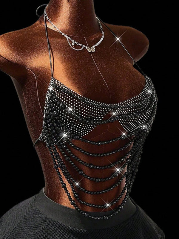 Raven Noir Beaded Festival Top One-piece