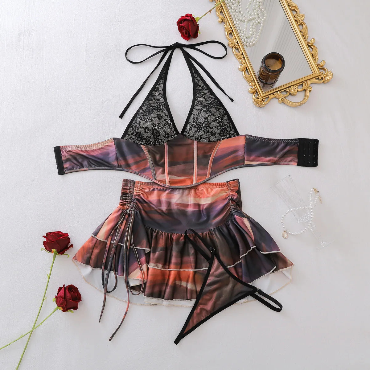Rio Printed Halter Mini Skirt Set Three-piece