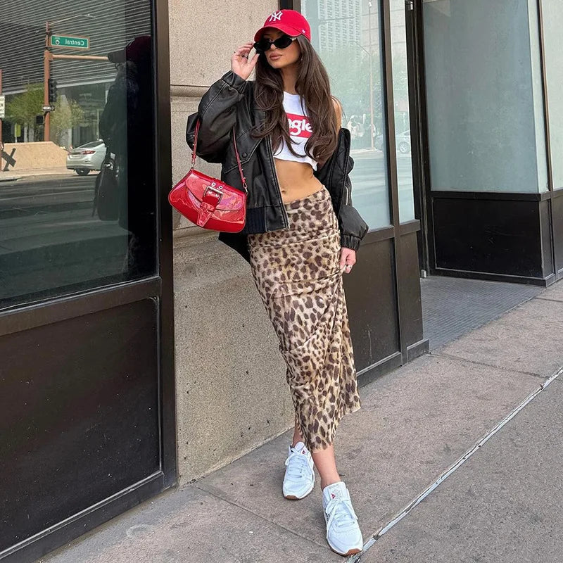 Leonie Leopard Mesh Bandeau Top & Midi Skirt Separates