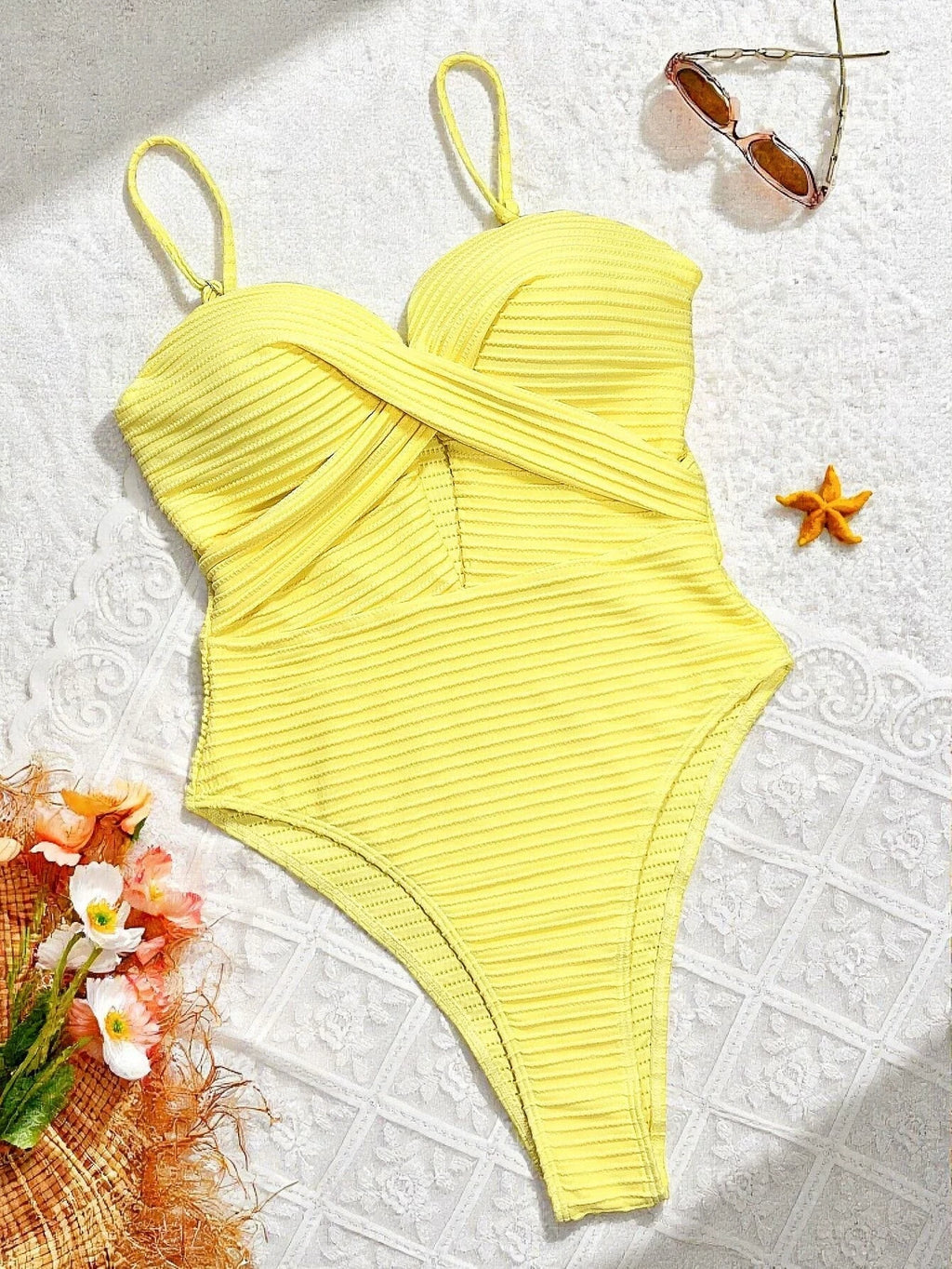 Marisa Ribbed Twist-Front Cut-Out One-piece Swimsuit