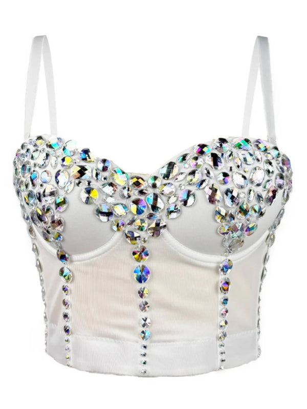 Sexy halter corset crop top women clothing summer cropped rhinestone bustier bra tank top hotwife rave outfits club party tops
