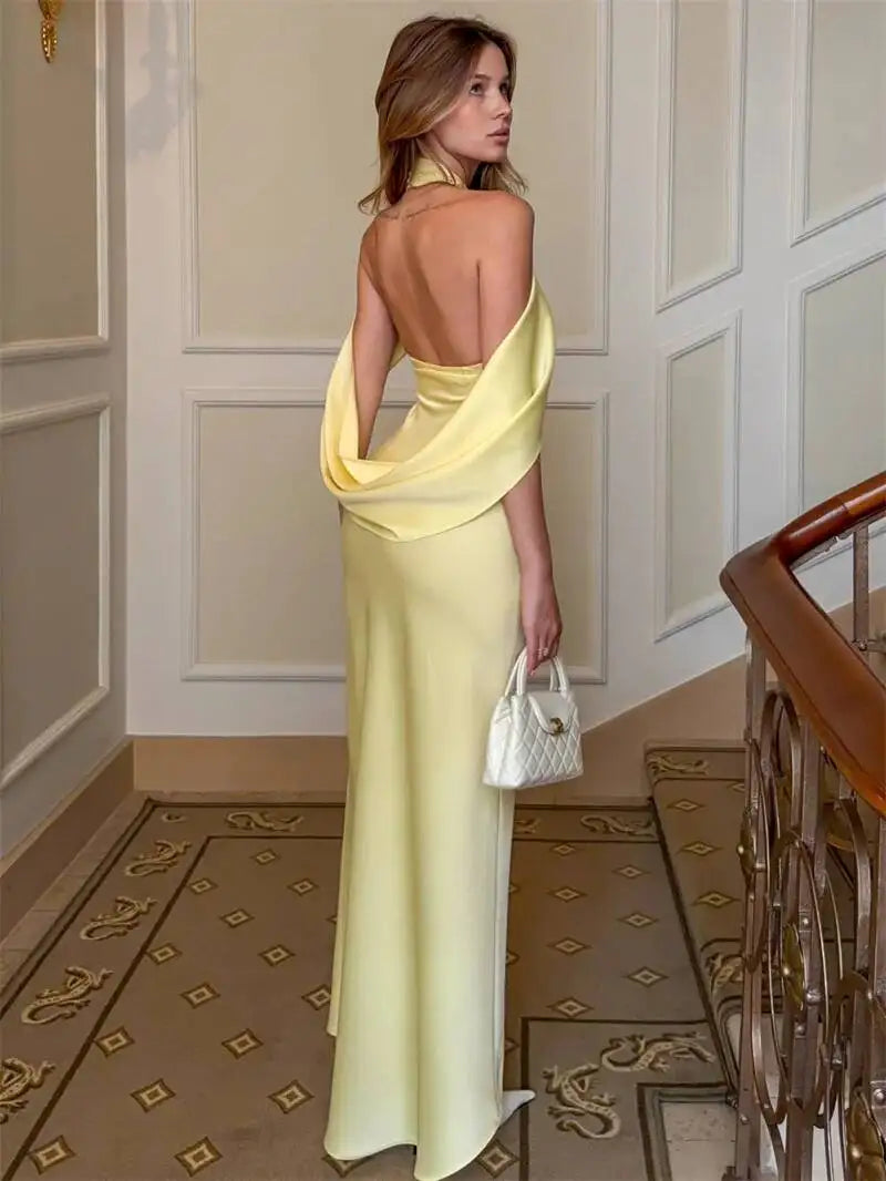 Naomi Satin Halter Backless Maxi Dress
