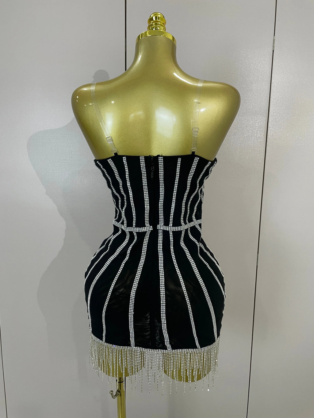 Cosette Diamond-Chain Strapless Bandage Mini Dress