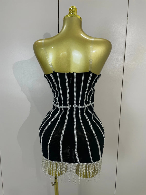 Cosette Diamond-Chain Strapless Bandage Mini Dress
