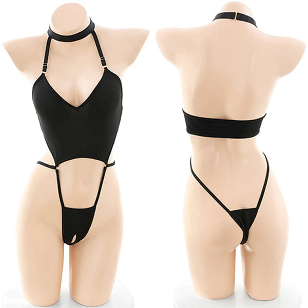 Erotic Crotchless Lingerie Women Hollow Bodysuit One Pieces Thong Sexy Costumes Deep V Neck Teddy Babydoll Dress Porno Underwear