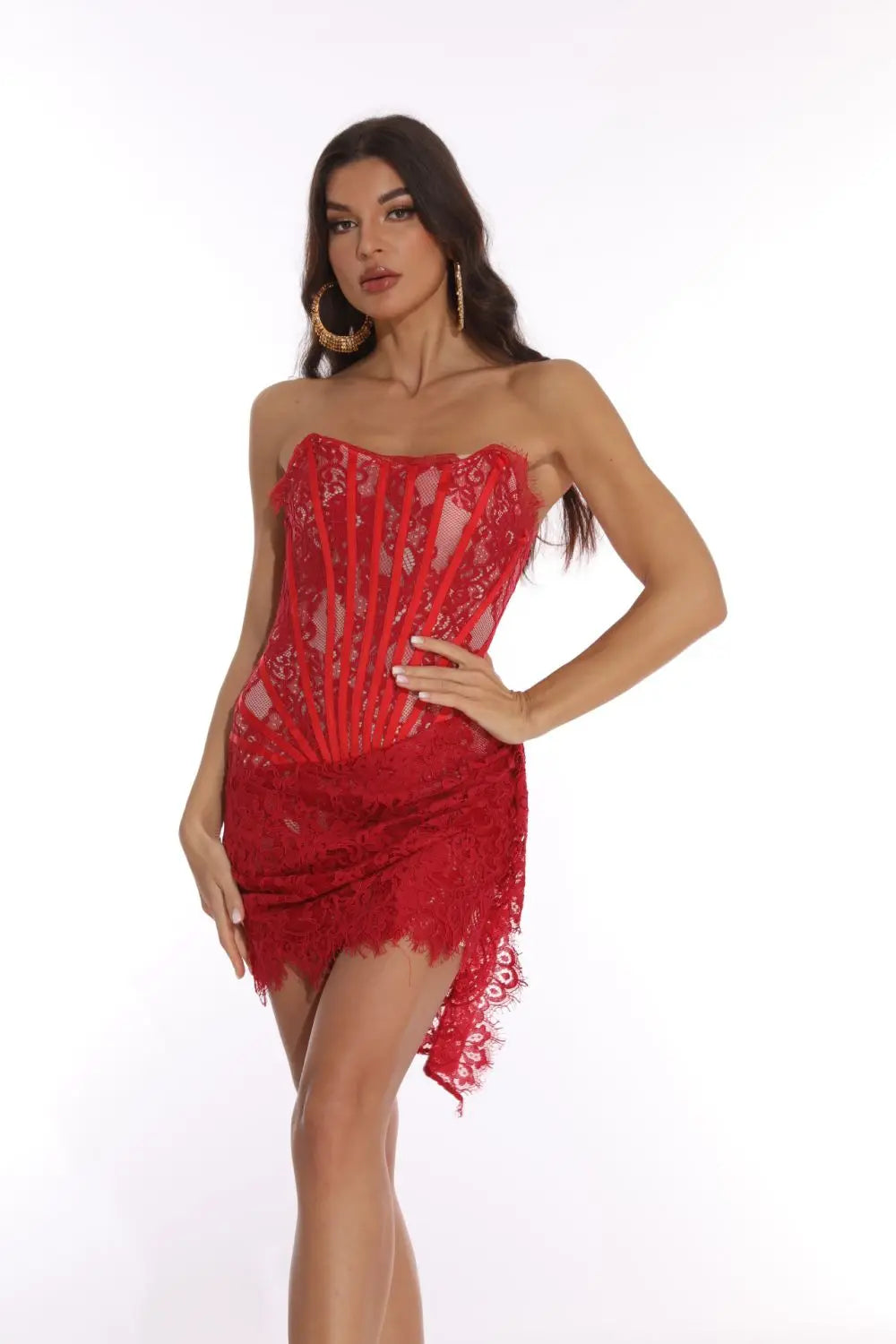 Camille Strapless Lace-Up Mini Dress