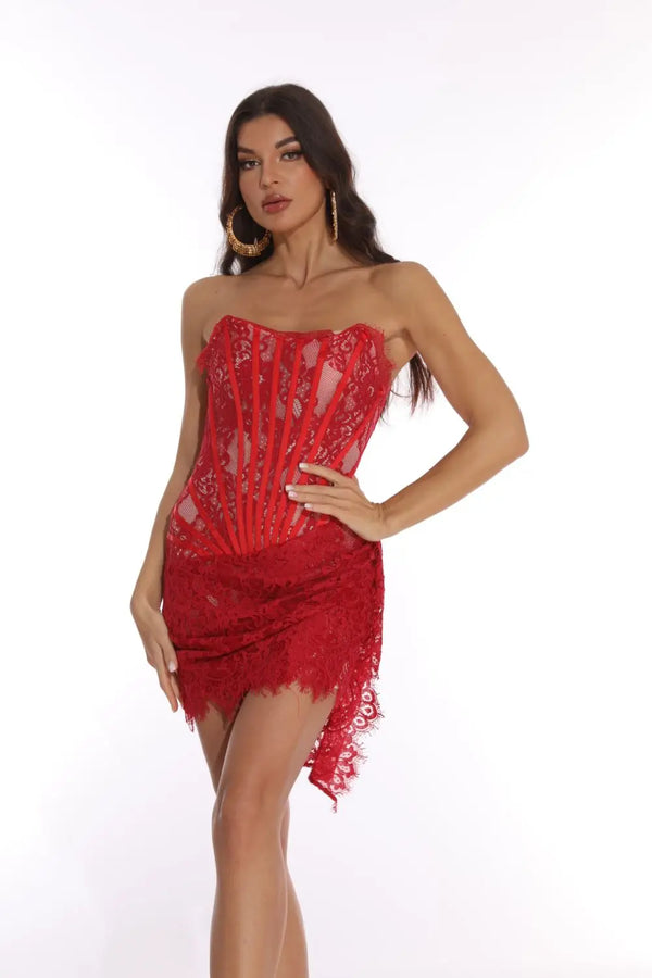 Camille Strapless Lace-Up Mini Dress